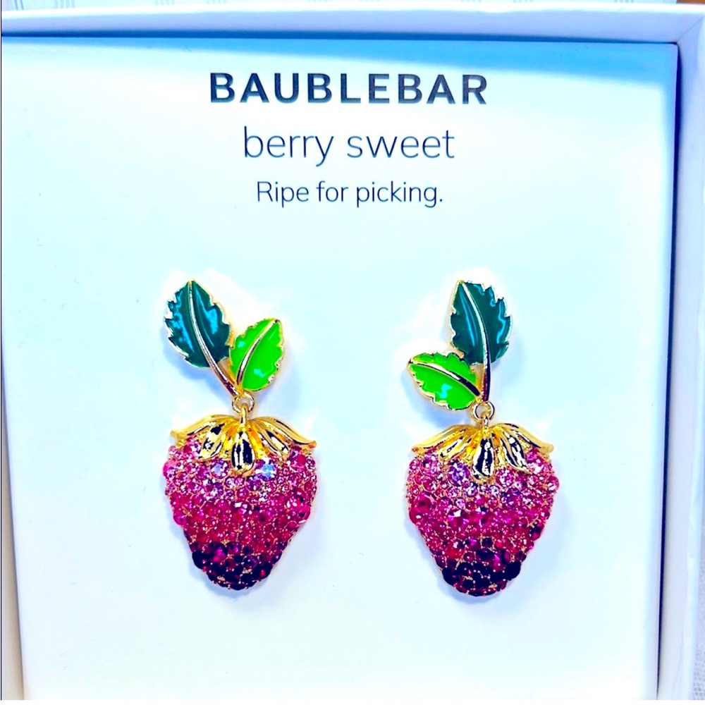 NEW BaubleBar pave rhinestone Pick Berry Sweet 3D strawberry drop earrings fall